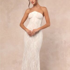 Valeria White Lace Strapless Bustier Maxi Dress